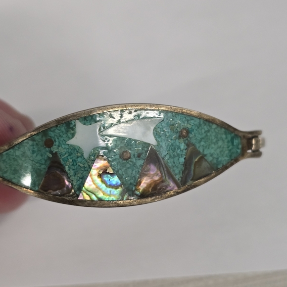 Vintage mountain scene bracelet shooting star silver tone crushed turquoise - Picture 4 of 16